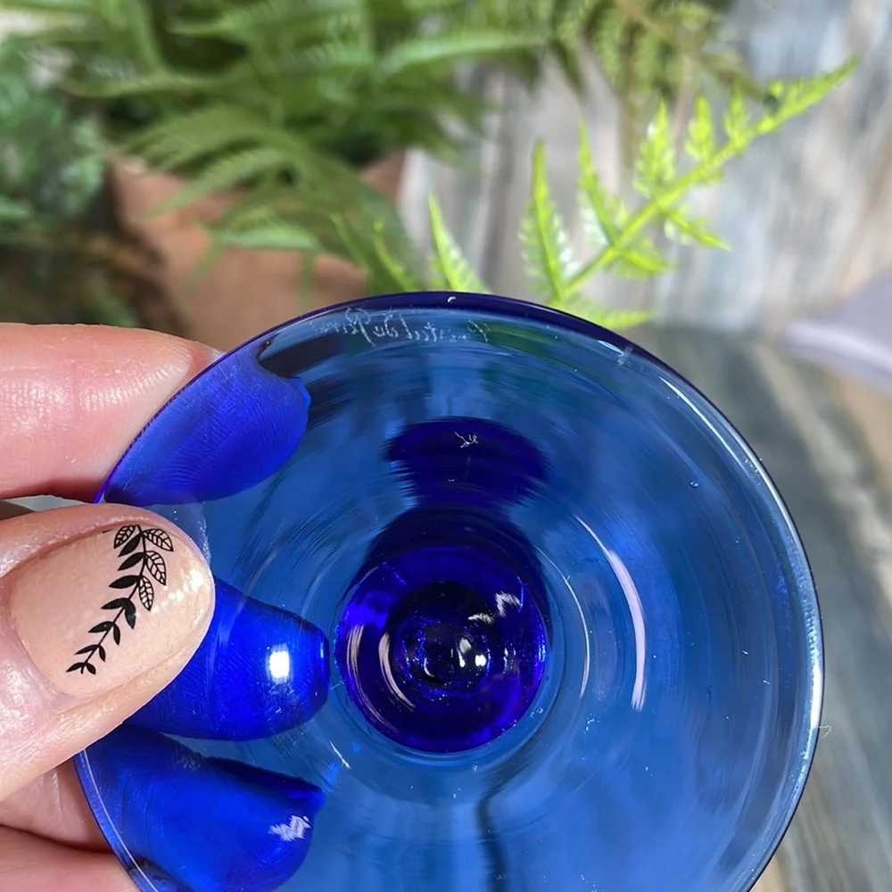 ⭐️Rare Cristal De Paris cobalt bubbles stem champagne flutes 2 pc lot